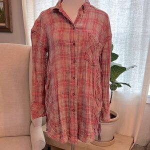 Free People Oversized Plaid side tie tunic
